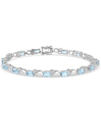 Macy's - Aquamarine (5 ct. tw.) & Diamond (1/20 ct. t.w.) Link Bracelet in Sterling Silver