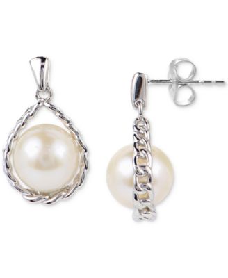 Macy's - Cultured Freshwater Pearl (7mm) Chain Drop Earrings in Sterling Silver