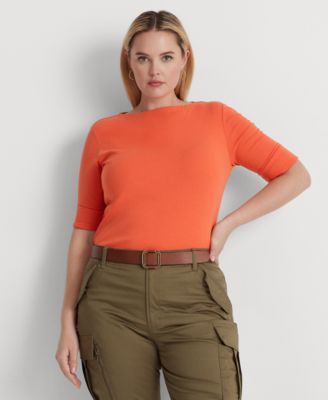 Lauren Ralph Lauren - Plus Size Boatneck Elbow-Sleeve Top