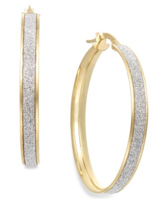 Italian Gold - Glitter Hoop Earrings in 14k Gold (30mm)