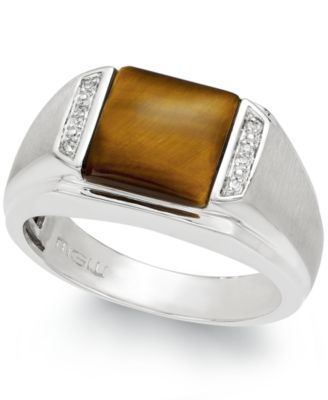 Macy's Brand - Men's Tiger's Eye (2-2/3 ct. t.w.) and Diamond Accent Ring in Sterling Silver