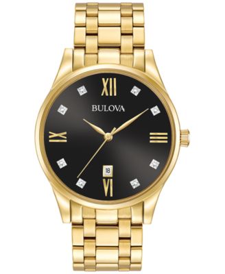 Bulova - Men's Dress Diamond Accent Gold-Tone Stainless Steel Bracelet Watch 40mm 97D108