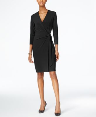 Anne Klein - Three-Quarter-Sleeve Faux-Wrap Dress