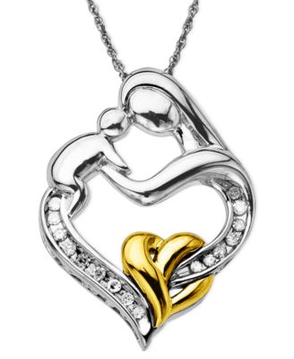 Macy's Brand - Mother and Child Diamond Pendant Necklace in 14k Gold and Sterling Silver (1/10 ct. t.w.)