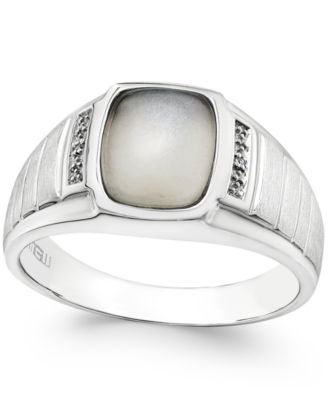 Macy's Brand - Men's Moonstone (10 x 8mm) and Diamond Accent Ring in Sterling Silver