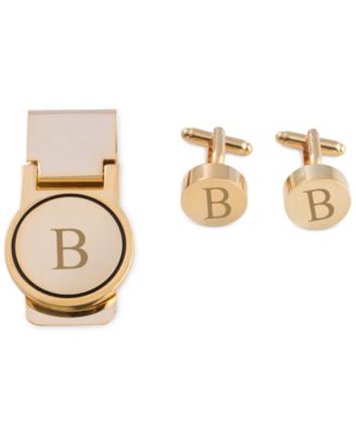 Bey-Berk - Men's Gold-Tone Monogrammed Cuff Links & Money Clip Set