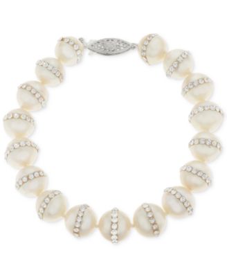 Macy's - Cultured Freshwater Pearl (9.5mm) and Crystal Bracelet