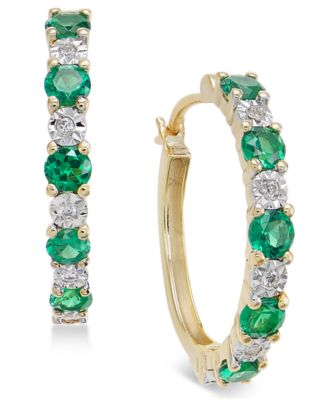 Macy's Brand - Gemstone (3/4 ct. t.w.) and Diamond Accent Hoop Earrings in 14k Gold