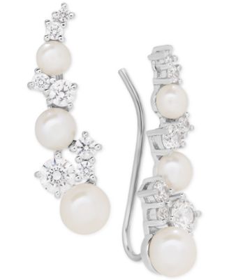 Arabella - Cultured Freshwater Pearl (3-1/2 - 5-1/2mm) & Cubic Zirconia Ear Climbers in Sterling Silver