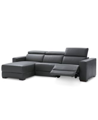Furniture - Nevio 3-Pc. 1 Power Leather Sectional with Chaise, Only at Macy's