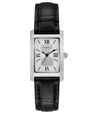 Caravelle - Women's Black Leather Strap Watch 21x33mm