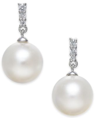 Macy's - Cultured Freshwater Pearl (8mm) & Diamond Accent Drop Earrings in 14k White Gold