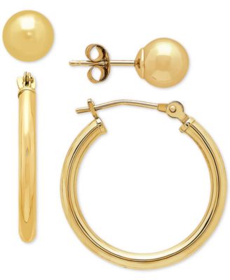 Macy's Brand - 2 Pc. Set Polished Stud & Hoop Earrings in 14k Gold