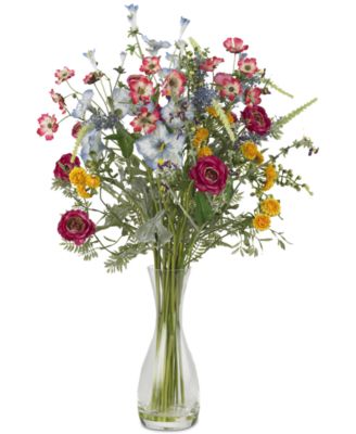 Nearly Natural - Veranda Garden Flower Arrangement with Glass Vase