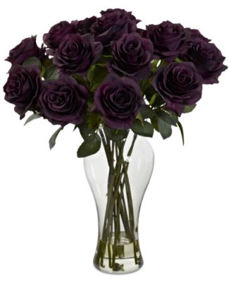 Nearly Natural - Blooming Roses Artificial Arrangement in Glass Vase